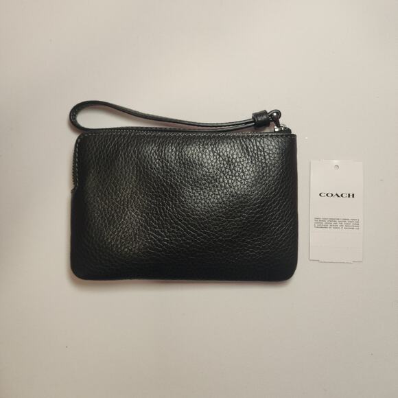 NWT Coach CCJ75 Corner Zip Wristlet Rivets Gunmetal/Black Multi Pebble Leather - Picture 2 of 6